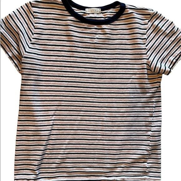 BOHME White navy blue blush pink striped T-shirt small - Picture 1 of 4